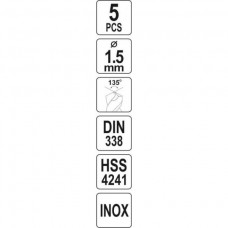 YATO Set 5 burghie pentru gaurit metal, diametru 1..